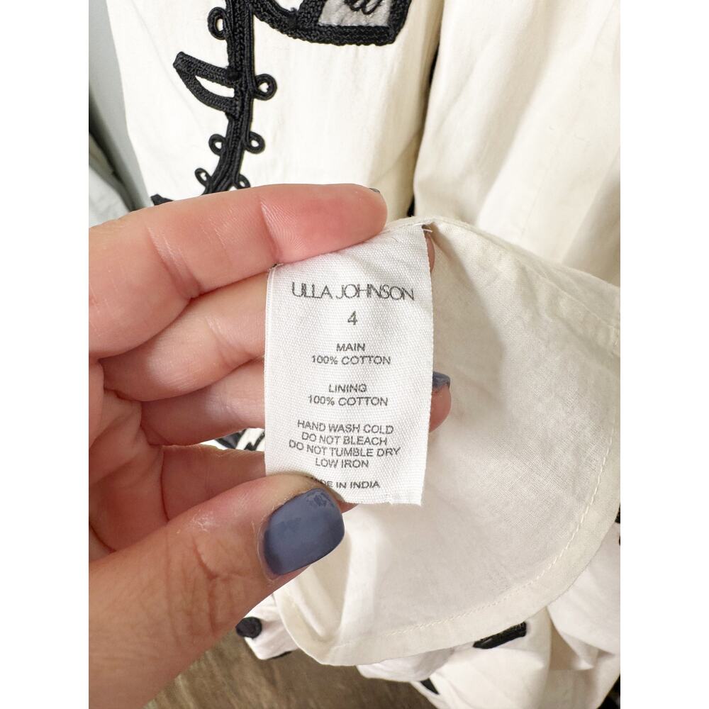 Ulla Johnson Sonali Ivory Black Appliqué Cotton Midi Dress Size 4 - Picture 8 of 9